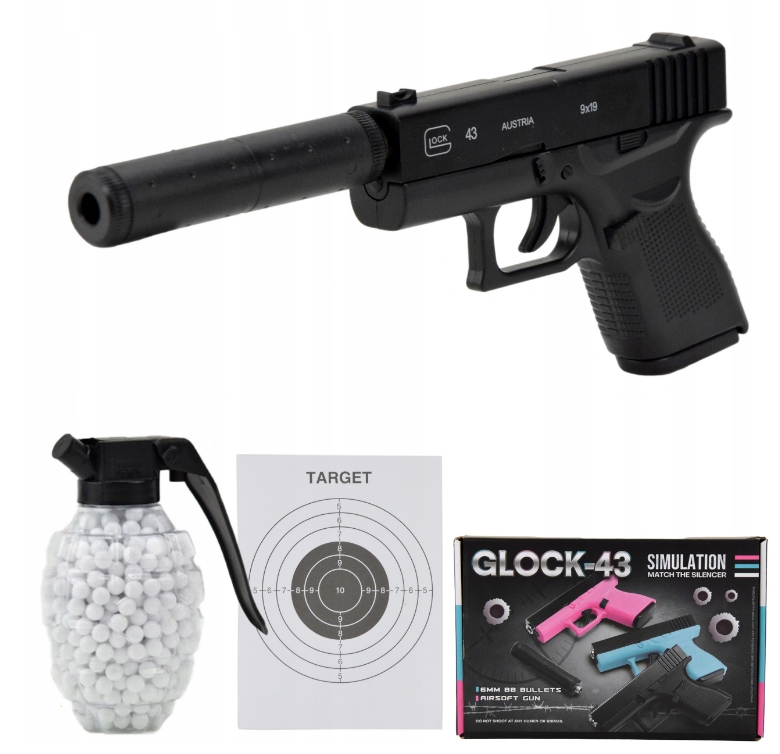 Pištoľ s tlmičom BBS glock ASG metal 800 